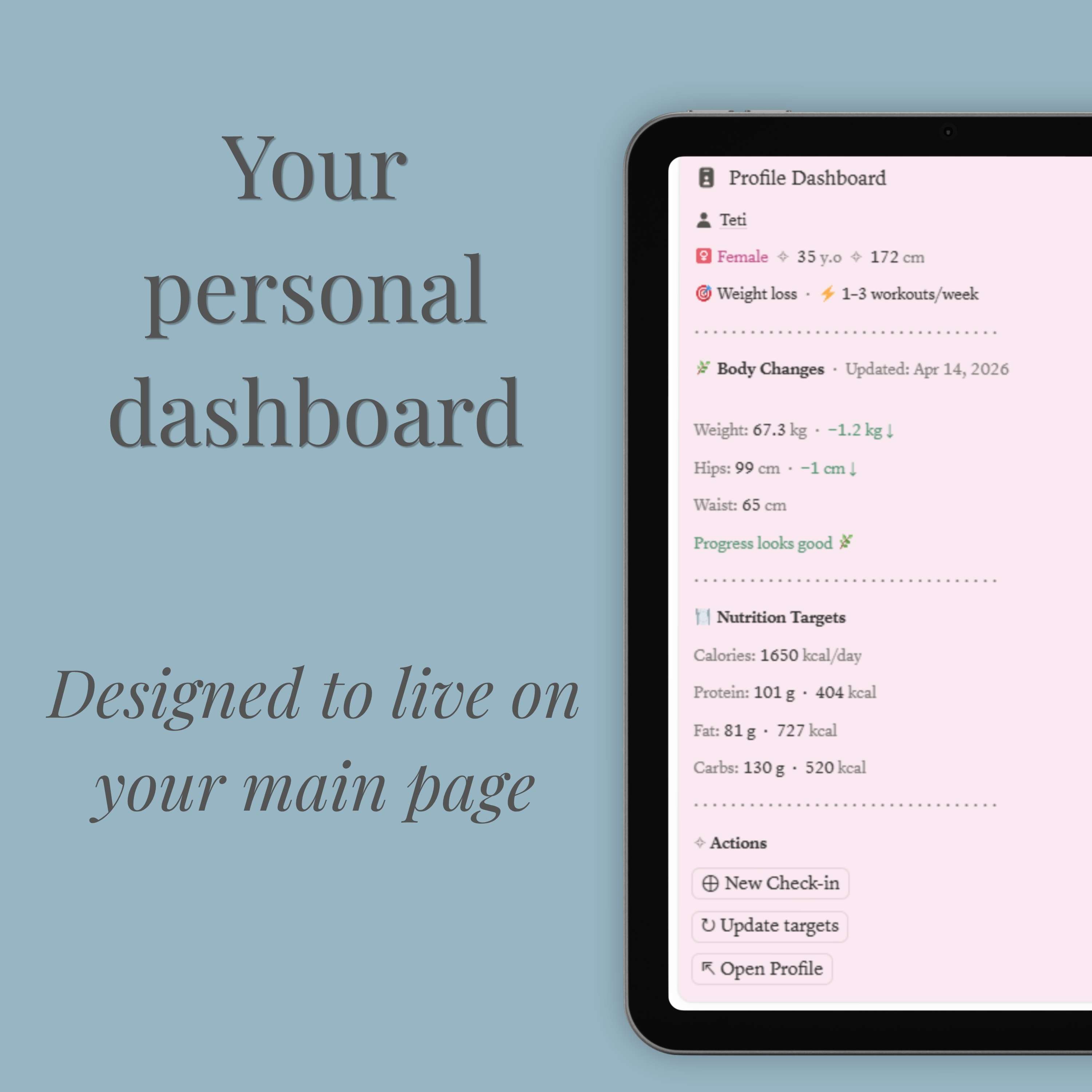 Body & Nutrition Tracker personal dashboard